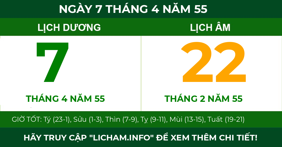 lịch âm ngày 7 tháng 4 năm 55