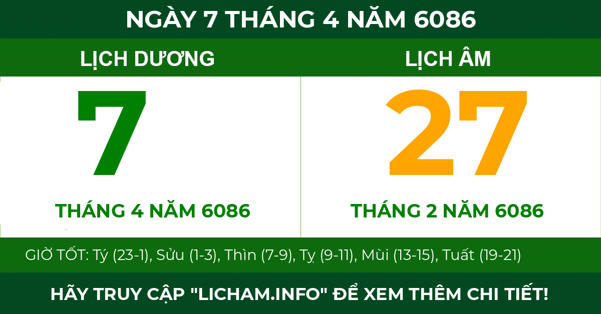 lịch âm ngày 7 tháng 4 năm 6086