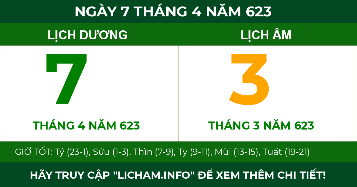lịch âm ngày 7 tháng 4 năm 623