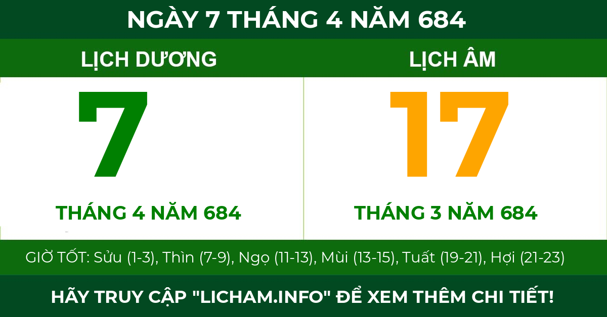 lịch âm ngày 7 tháng 4 năm 684