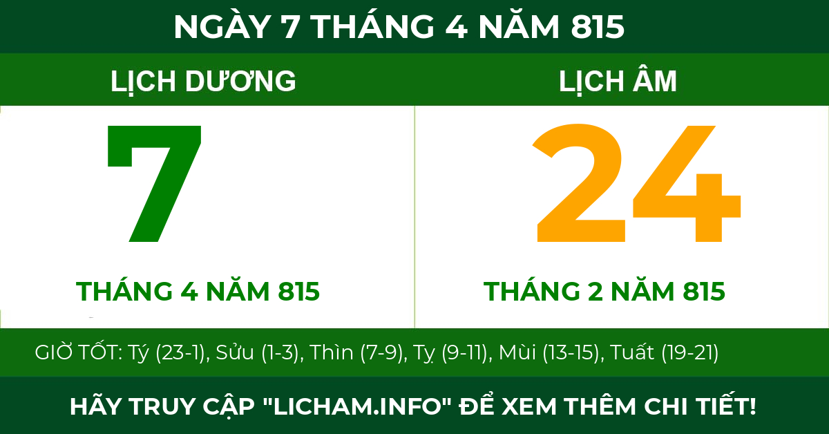 lịch âm ngày 7 tháng 4 năm 815