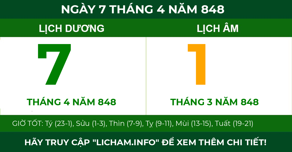 lịch âm ngày 7 tháng 4 năm 848