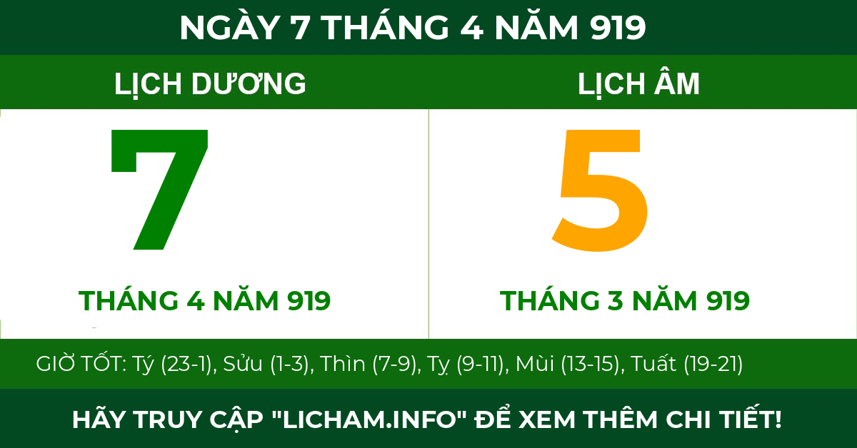 lịch âm ngày 7 tháng 4 năm 919