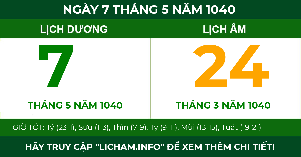 lịch âm ngày 7 tháng 5 năm 1040