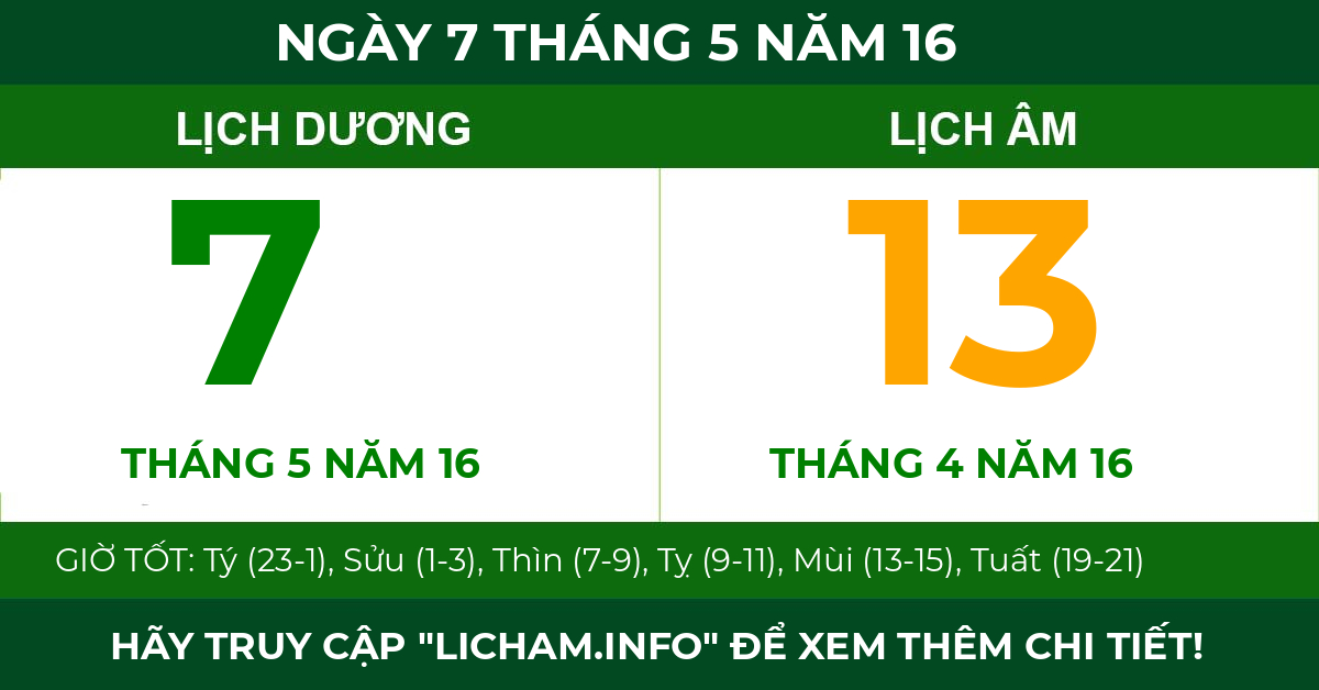 lịch âm ngày 7 tháng 5 năm 16