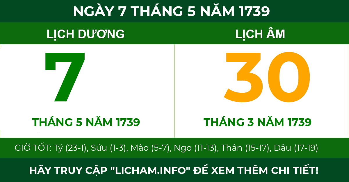 lịch âm ngày 7 tháng 5 năm 1739