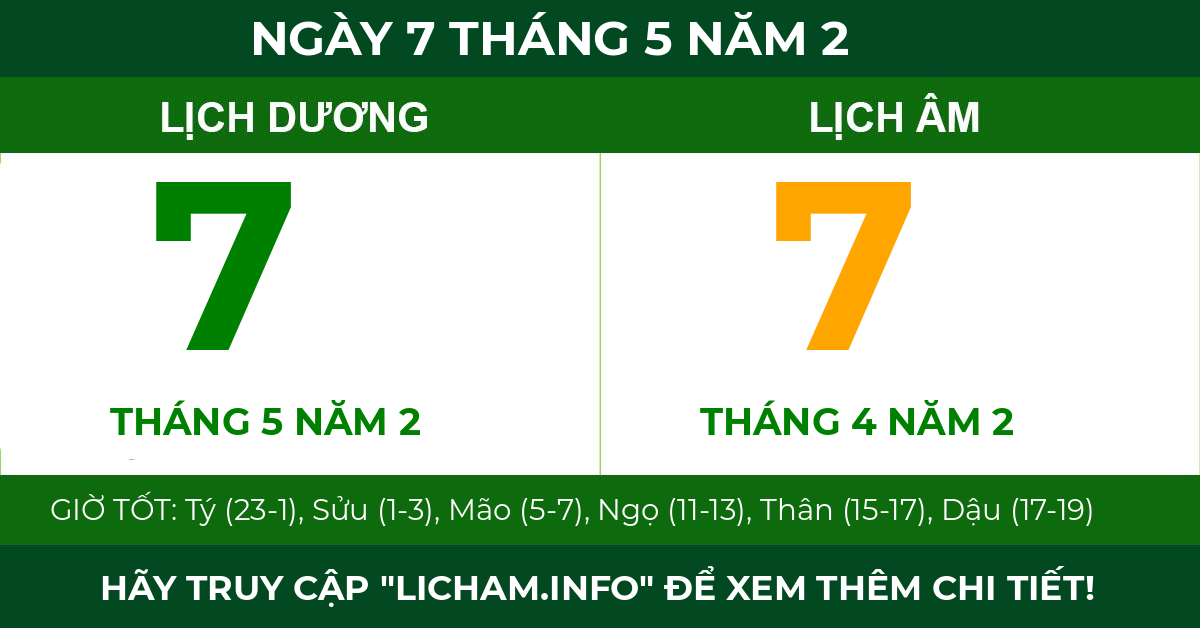 lịch âm ngày 7 tháng 5 năm 2