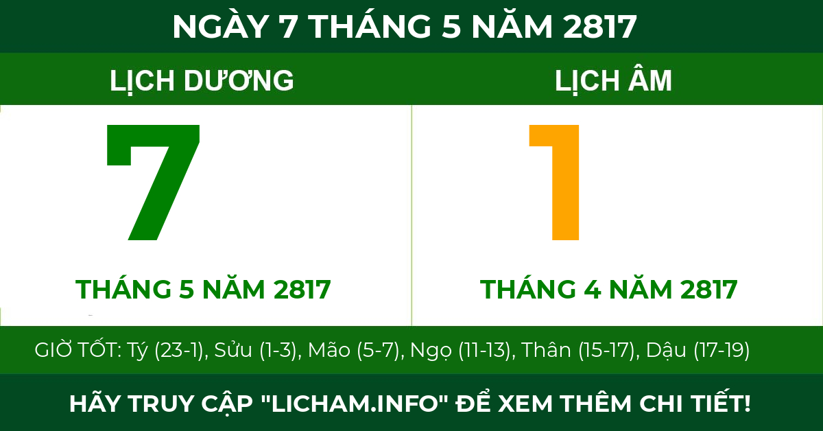 lịch âm ngày 7 tháng 5 năm 2817