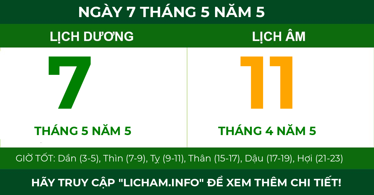 lịch âm ngày 7 tháng 5 năm 5