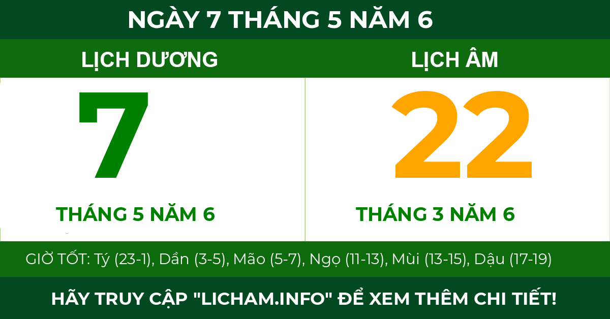 lịch âm ngày 7 tháng 5 năm 6