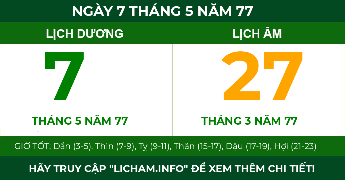 lịch âm ngày 7 tháng 5 năm 77
