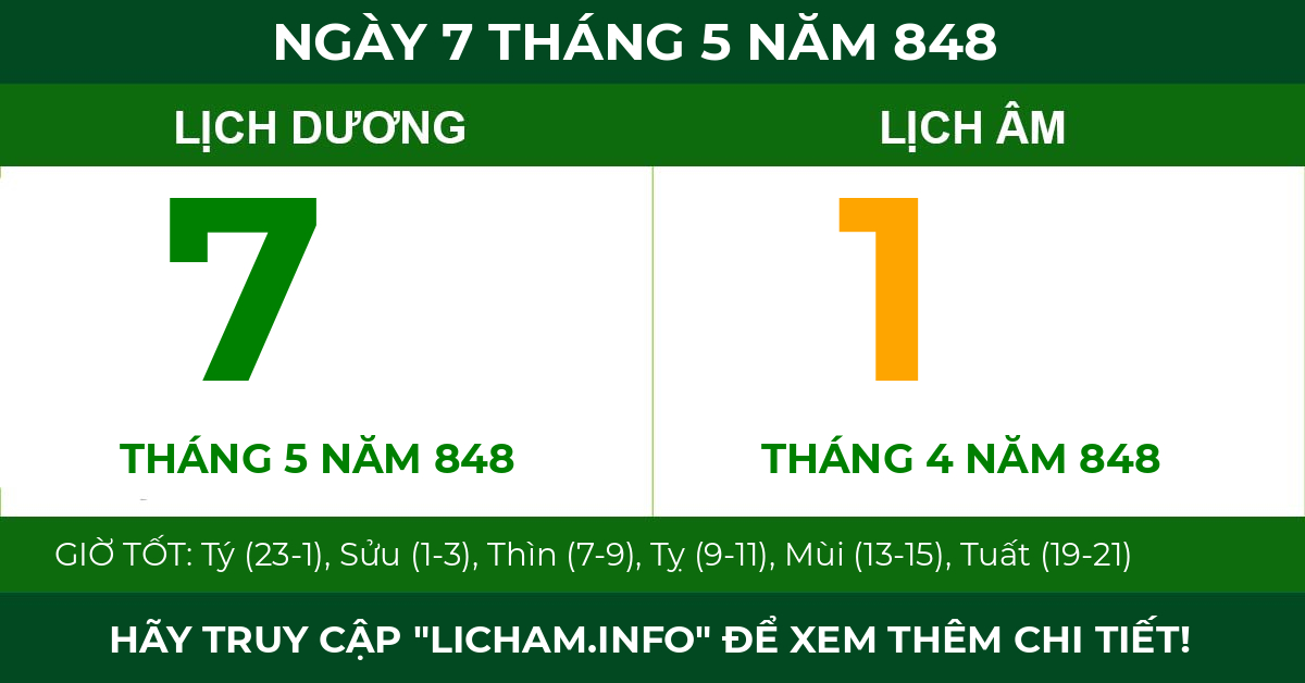 lịch âm ngày 7 tháng 5 năm 848