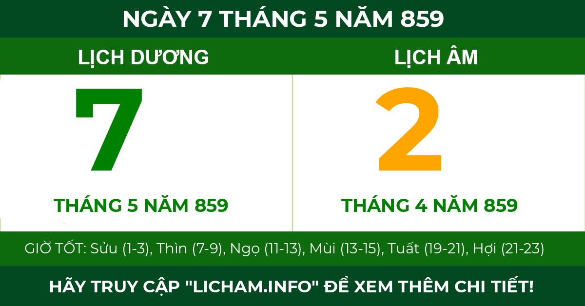 lịch âm ngày 7 tháng 5 năm 859