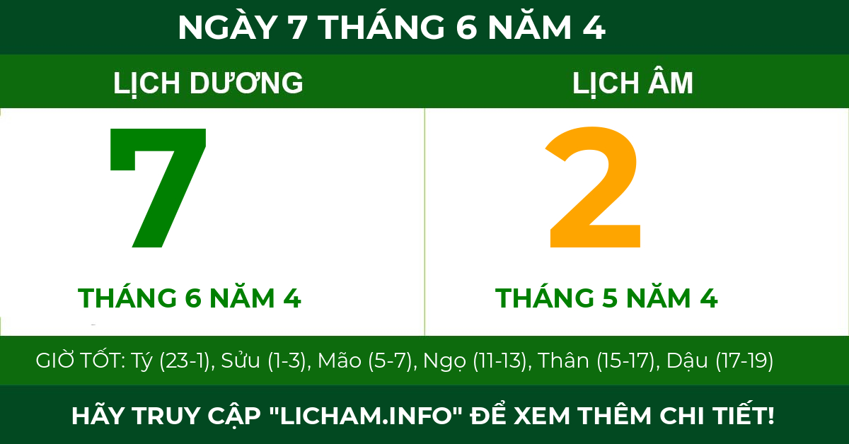 lịch âm ngày 7 tháng 6 năm 4