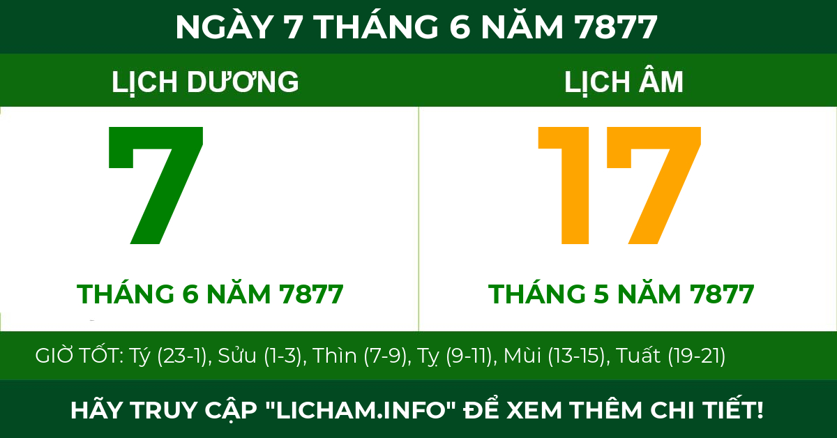 lịch âm ngày 7 tháng 6 năm 7877
