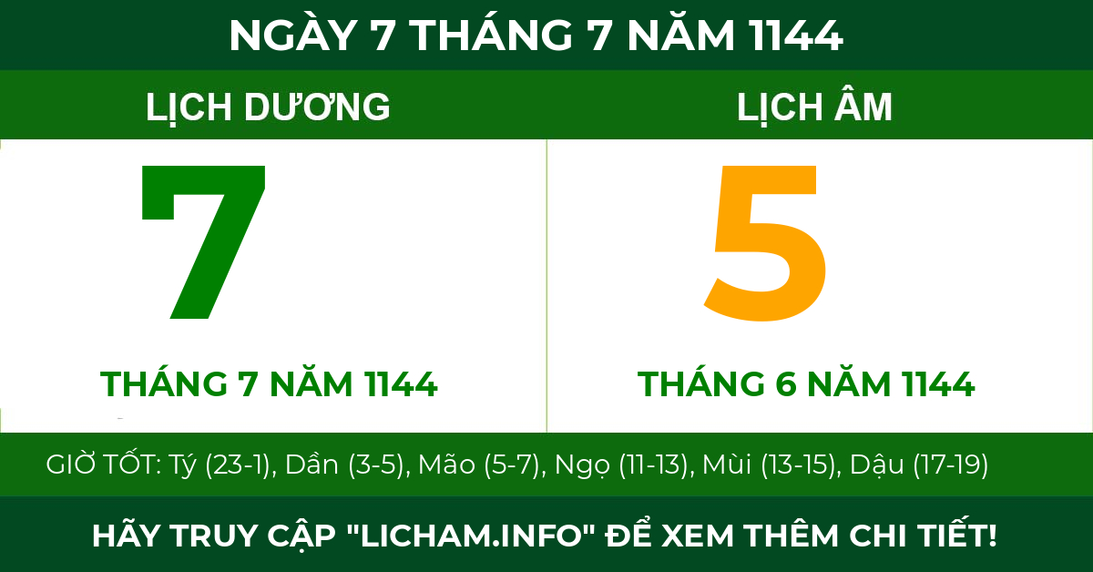 lịch âm ngày 7 tháng 7 năm 1144