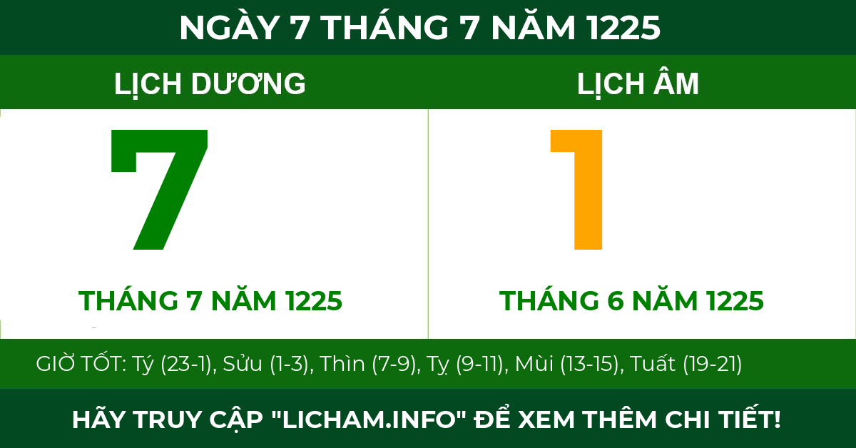 lịch âm ngày 7 tháng 7 năm 1225