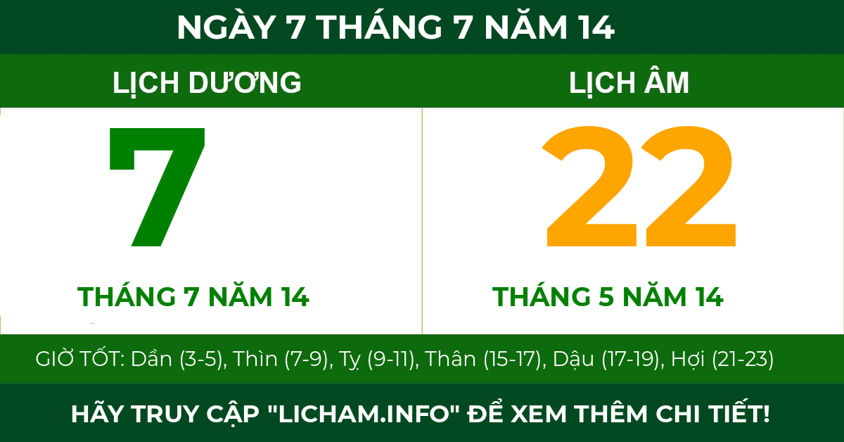 lịch âm ngày 7 tháng 7 năm 14