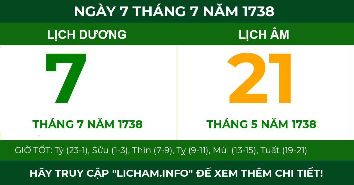 lịch âm ngày 7 tháng 7 năm 1738
