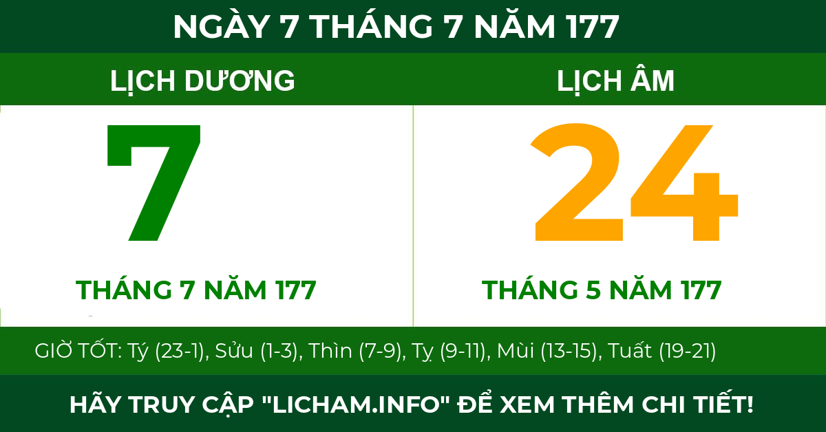lịch âm ngày 7 tháng 7 năm 177