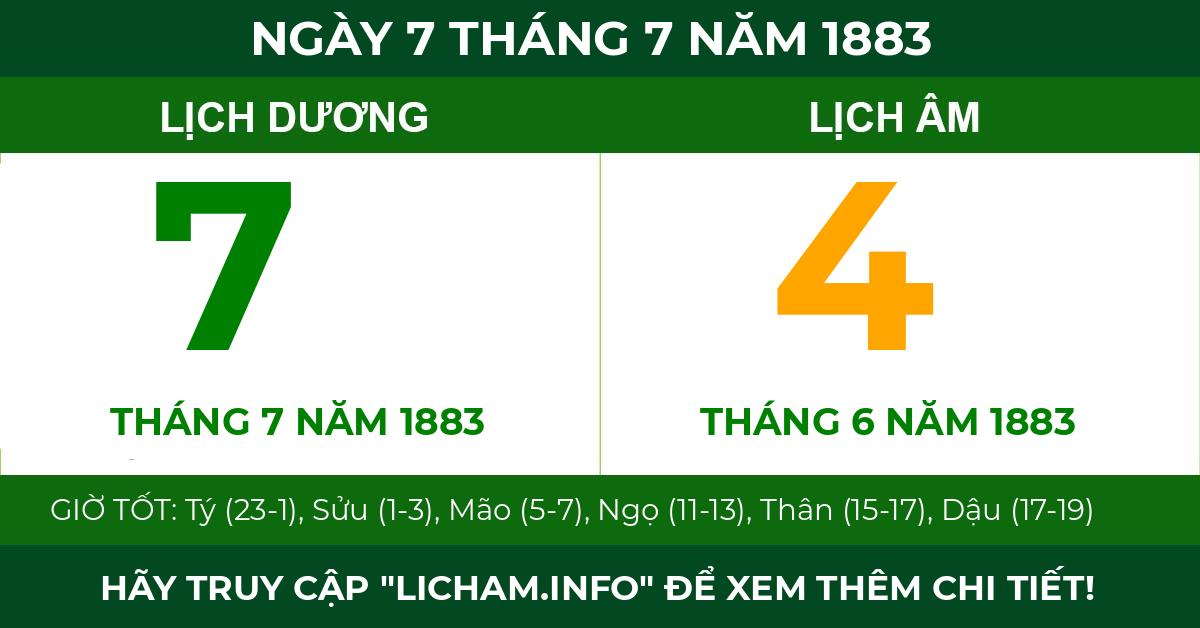 lịch âm ngày 7 tháng 7 năm 1883