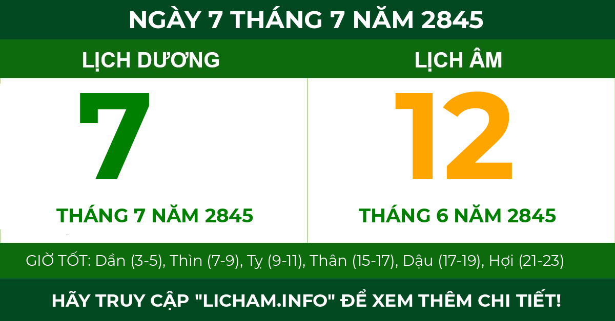 lịch âm ngày 7 tháng 7 năm 2845