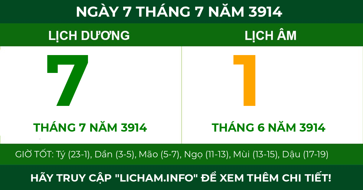 lịch âm ngày 7 tháng 7 năm 3914