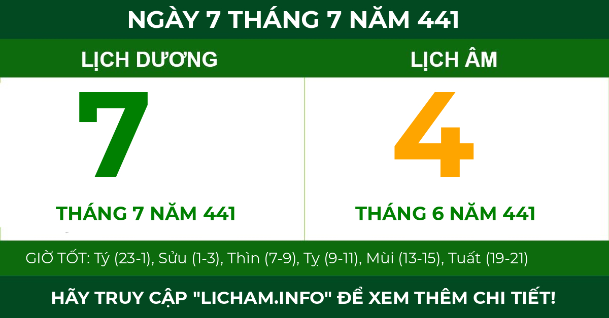 lịch âm ngày 7 tháng 7 năm 441