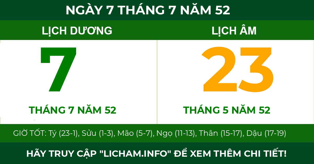 lịch âm ngày 7 tháng 7 năm 52
