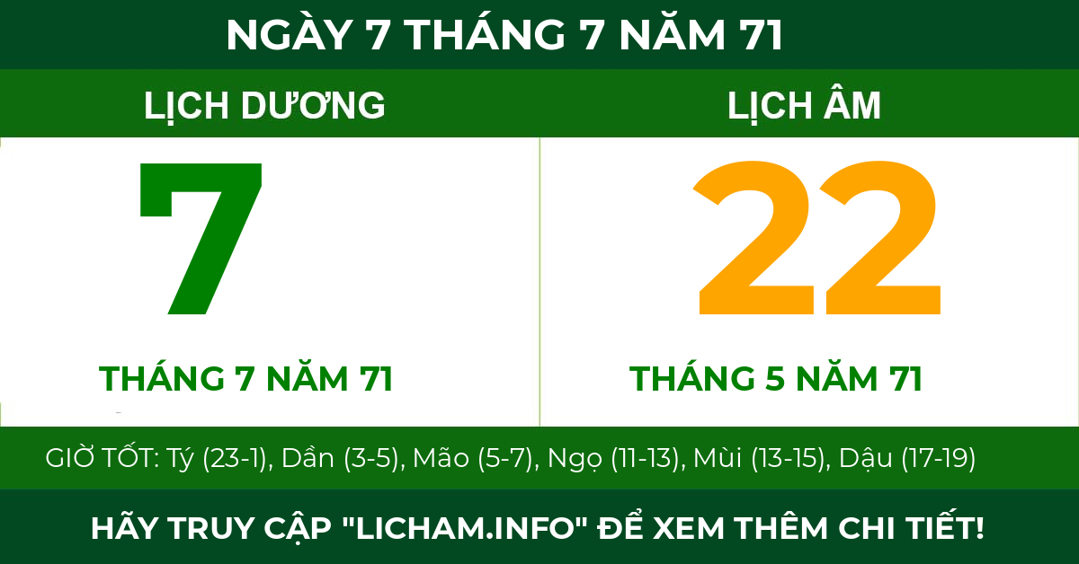 lịch âm ngày 7 tháng 7 năm 71