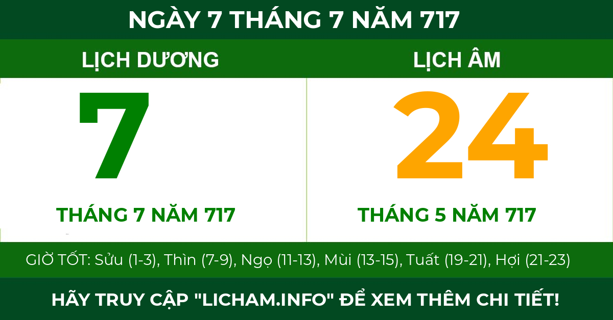 lịch âm ngày 7 tháng 7 năm 717