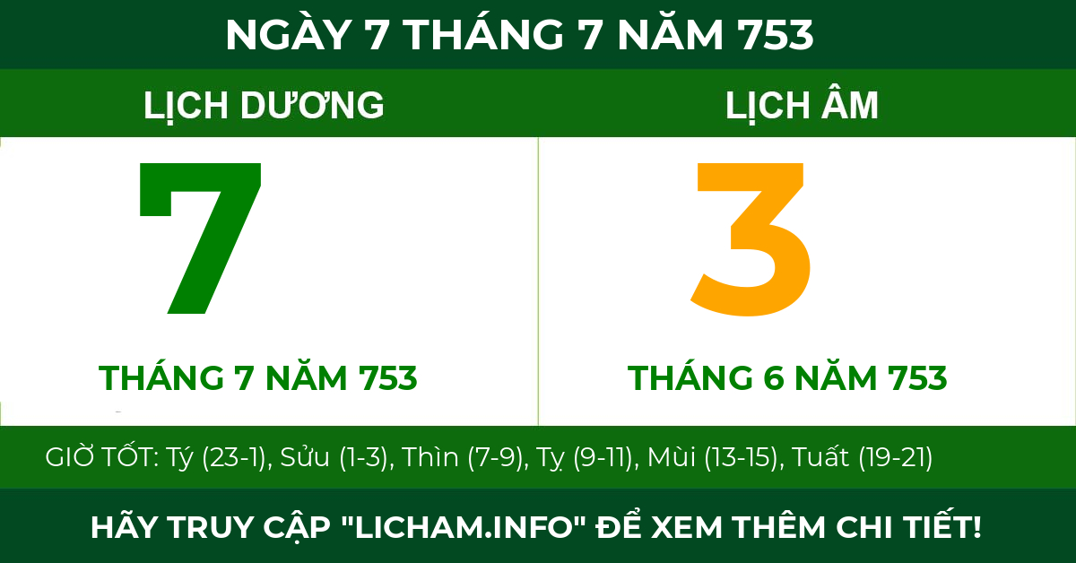 lịch âm ngày 7 tháng 7 năm 753