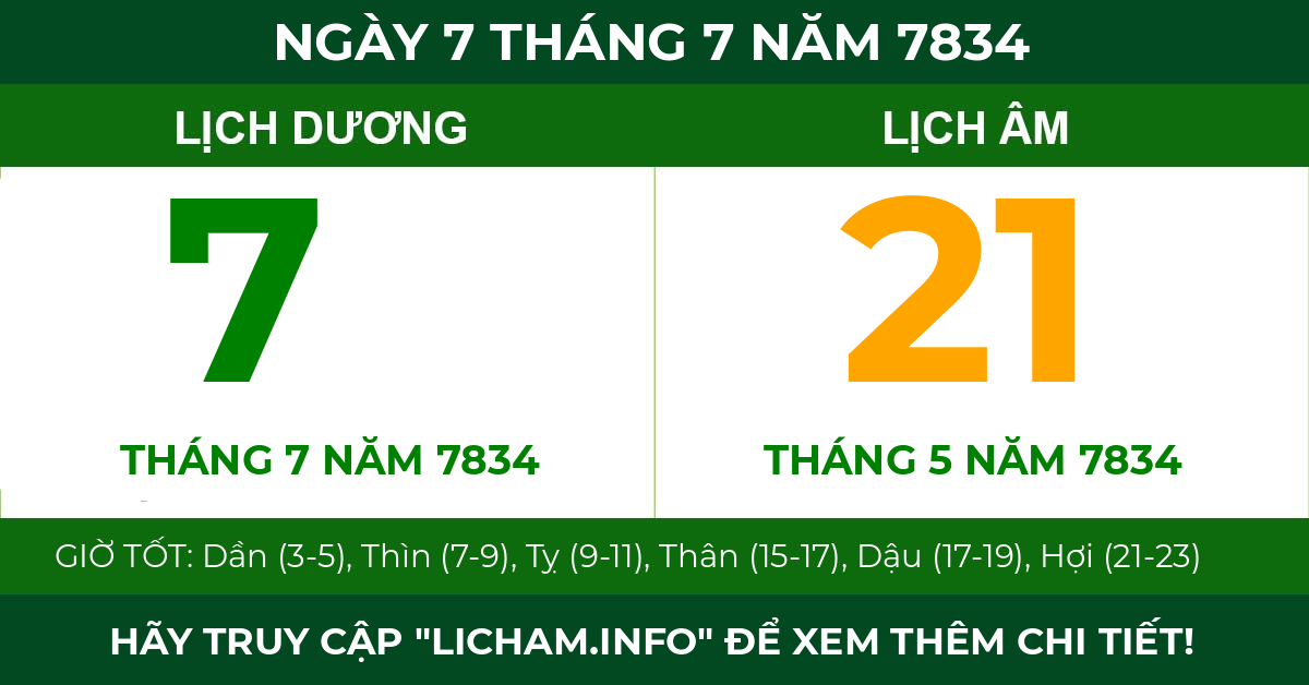 lịch âm ngày 7 tháng 7 năm 7834