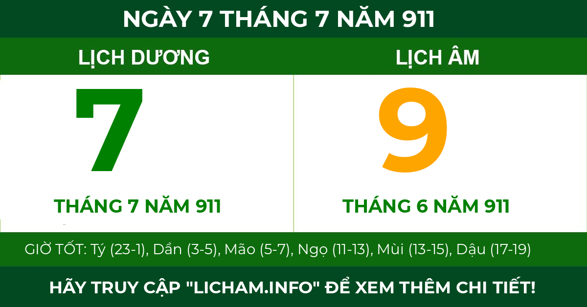 lịch âm ngày 7 tháng 7 năm 911