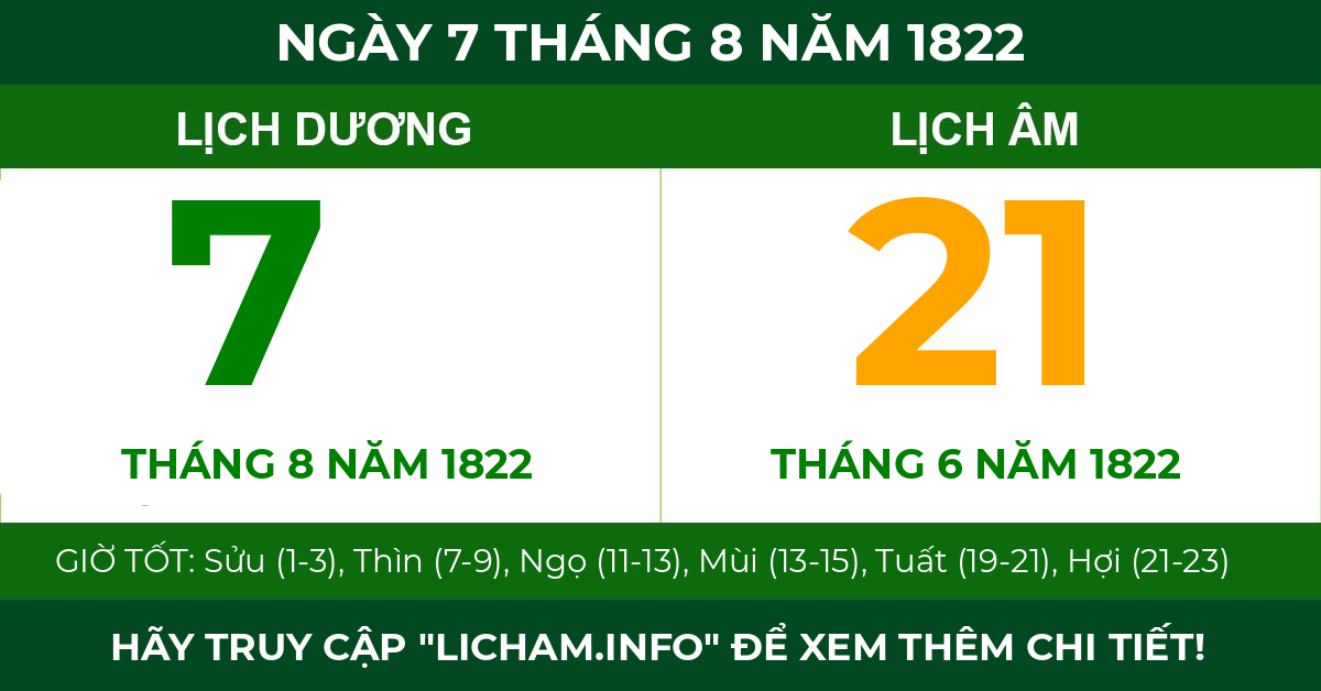 lịch âm ngày 7 tháng 8 năm 1822