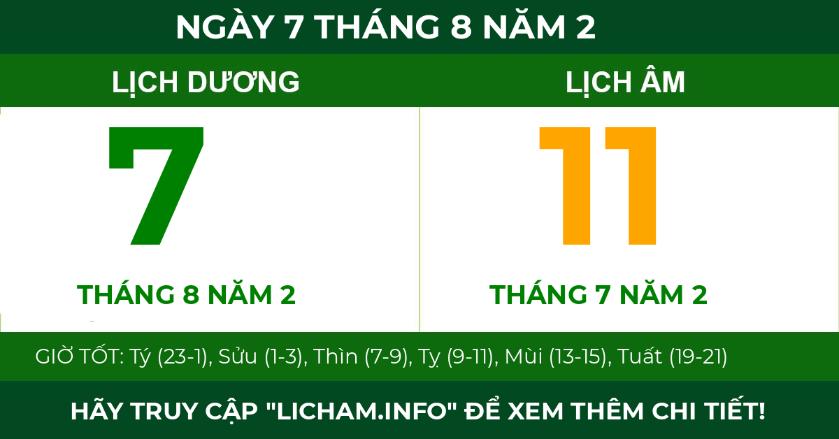 lịch âm ngày 7 tháng 8 năm 2