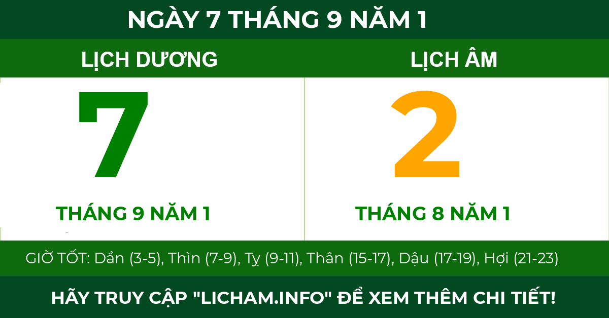 lịch âm ngày 7 tháng 9 năm 1