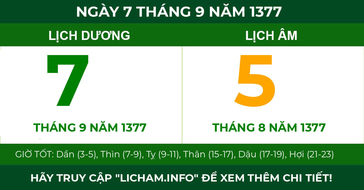 lịch âm ngày 7 tháng 9 năm 1377
