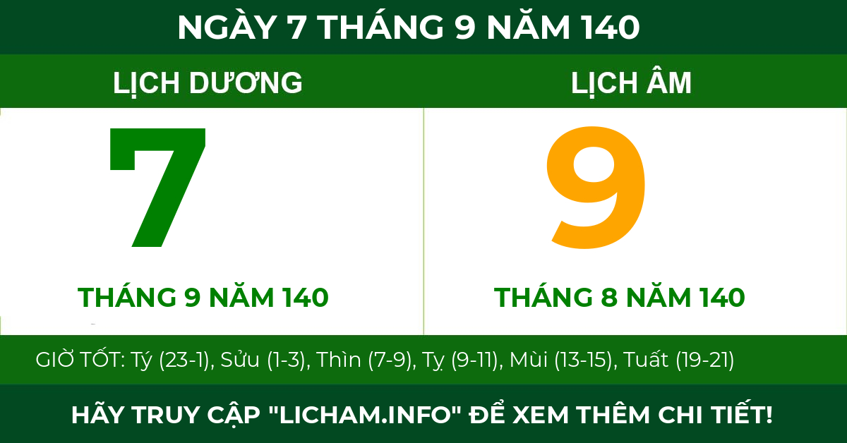 lịch âm ngày 7 tháng 9 năm 140