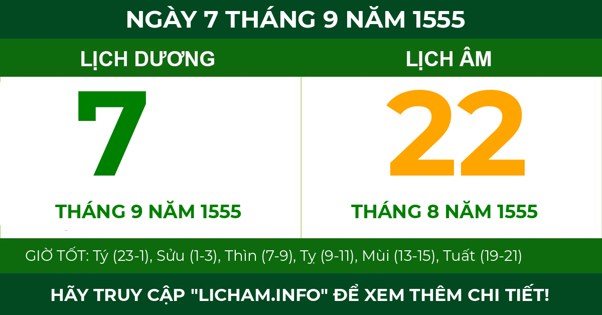 lịch âm ngày 7 tháng 9 năm 1555