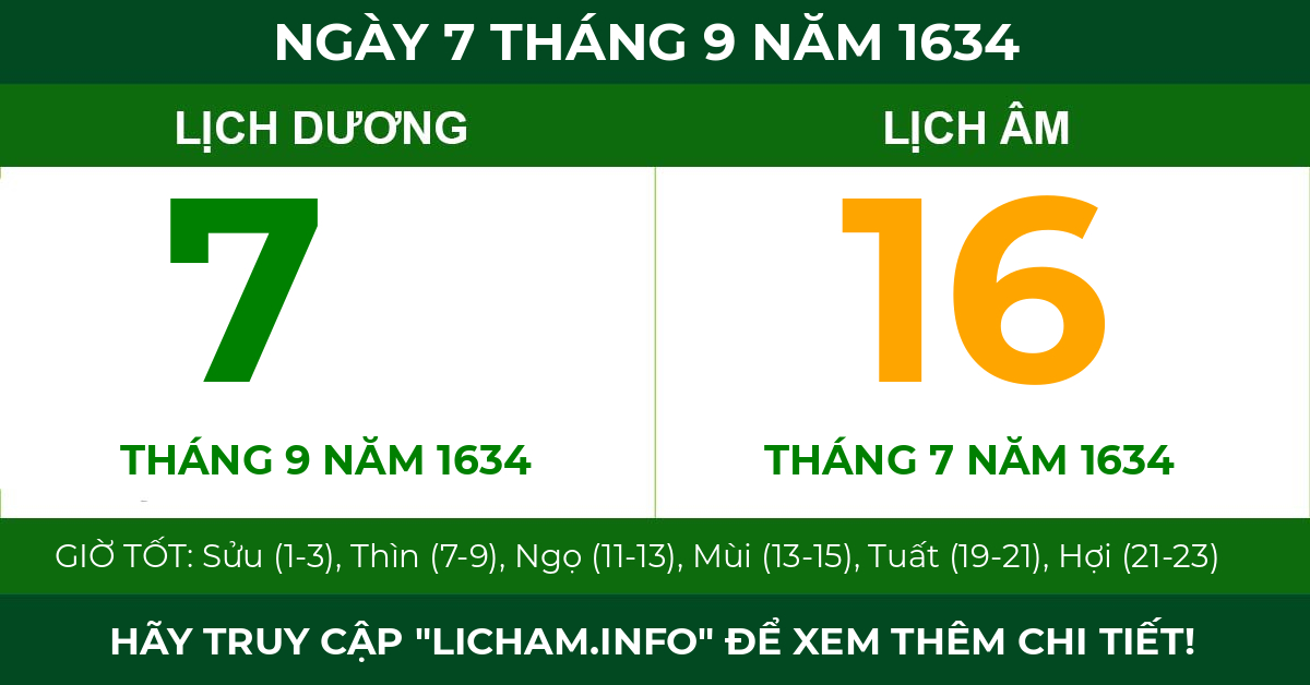 lịch âm ngày 7 tháng 9 năm 1634