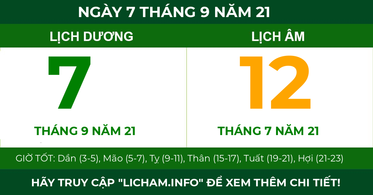 lịch âm ngày 7 tháng 9 năm 21