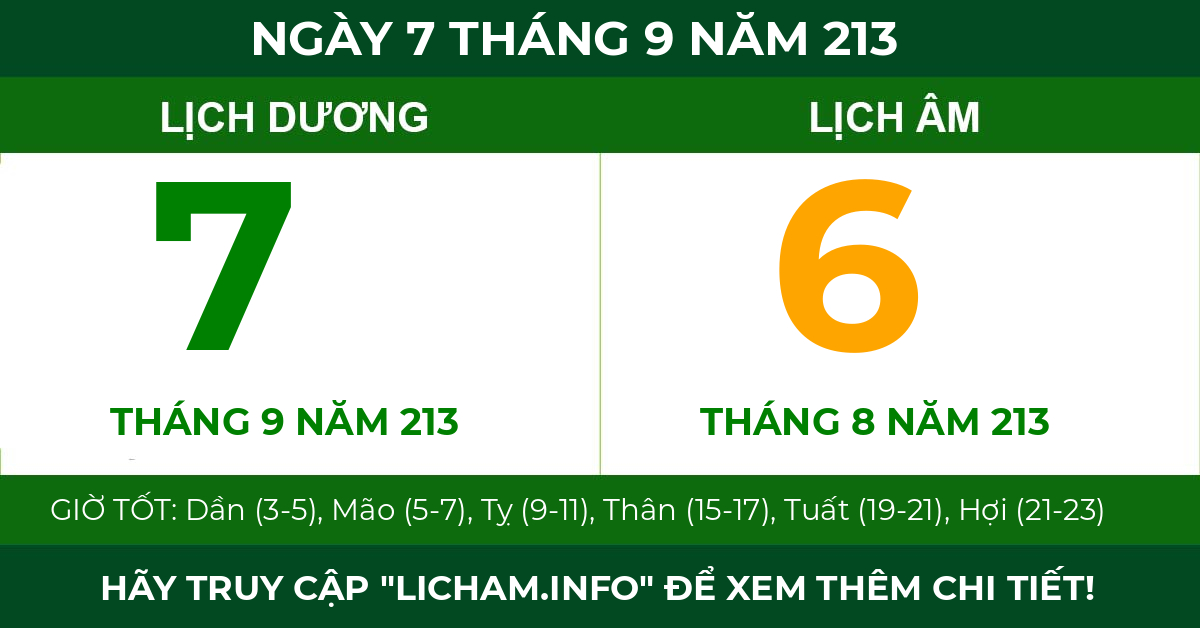 lịch âm ngày 7 tháng 9 năm 213