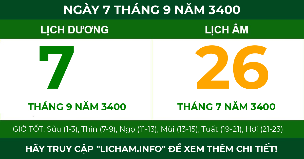 lịch âm ngày 7 tháng 9 năm 3400