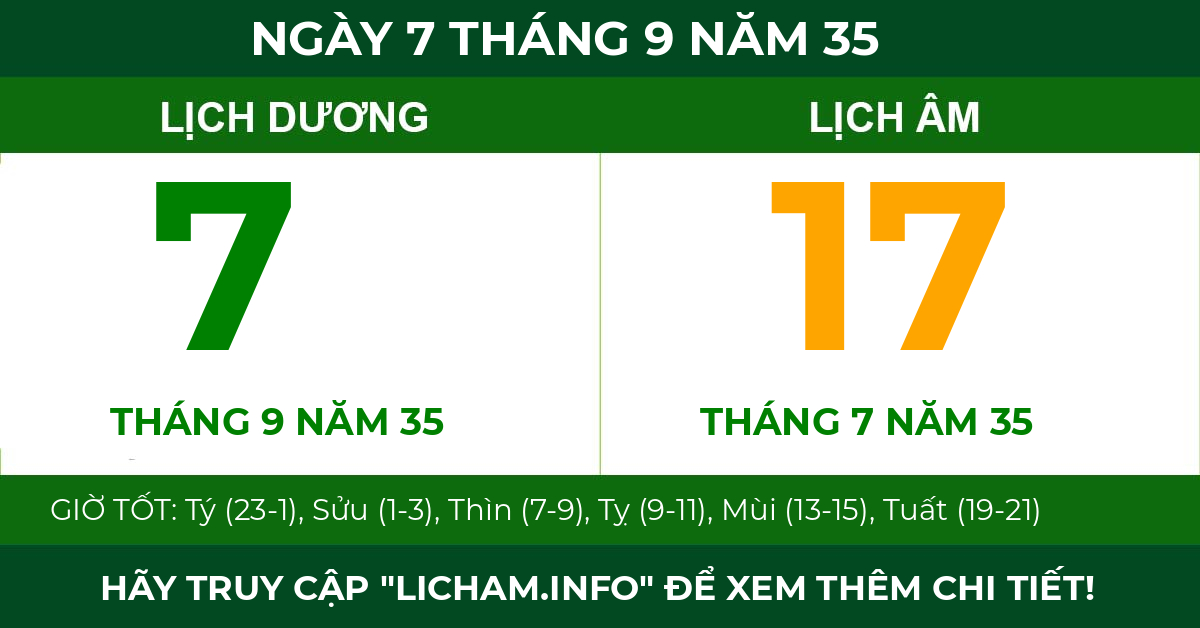 lịch âm ngày 7 tháng 9 năm 35