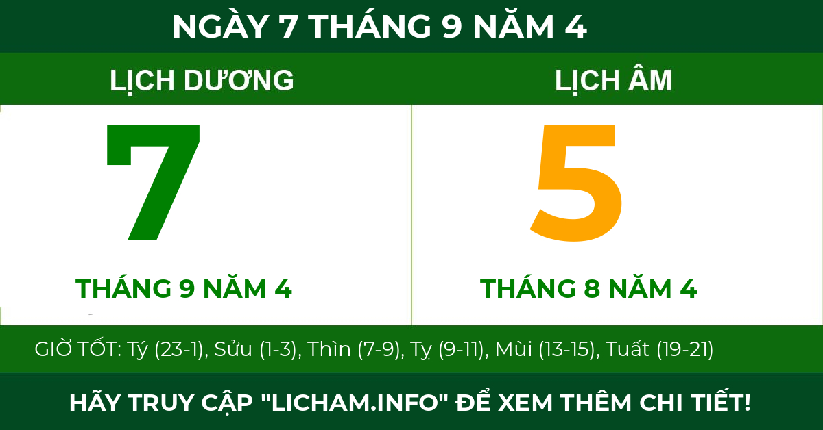 lịch âm ngày 7 tháng 9 năm 4