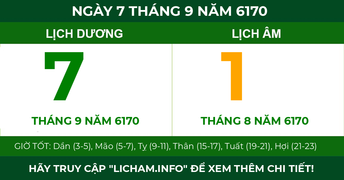 lịch âm ngày 7 tháng 9 năm 6170