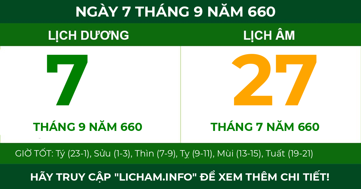 lịch âm ngày 7 tháng 9 năm 660