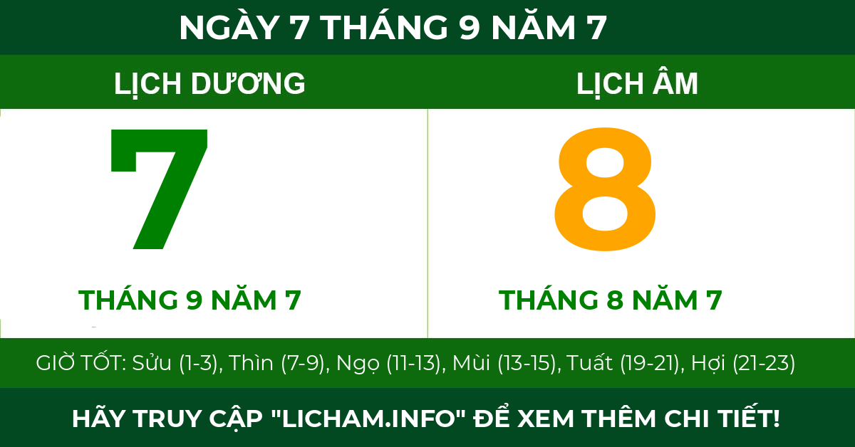 lịch âm ngày 7 tháng 9 năm 7