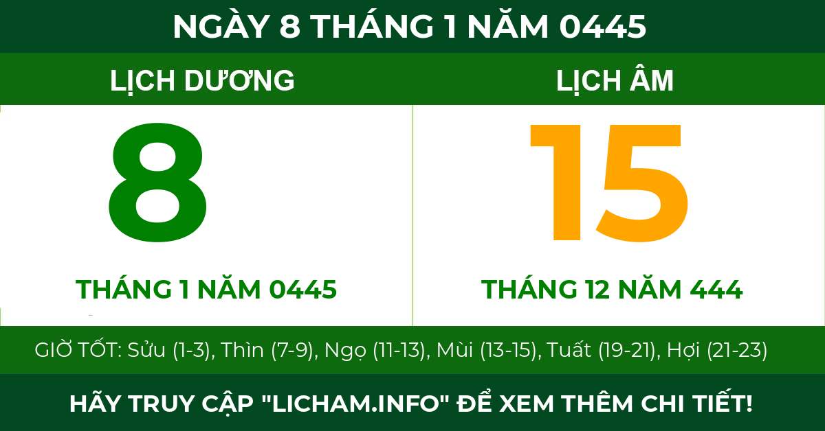 lịch âm ngày 8 tháng 1 năm 0445